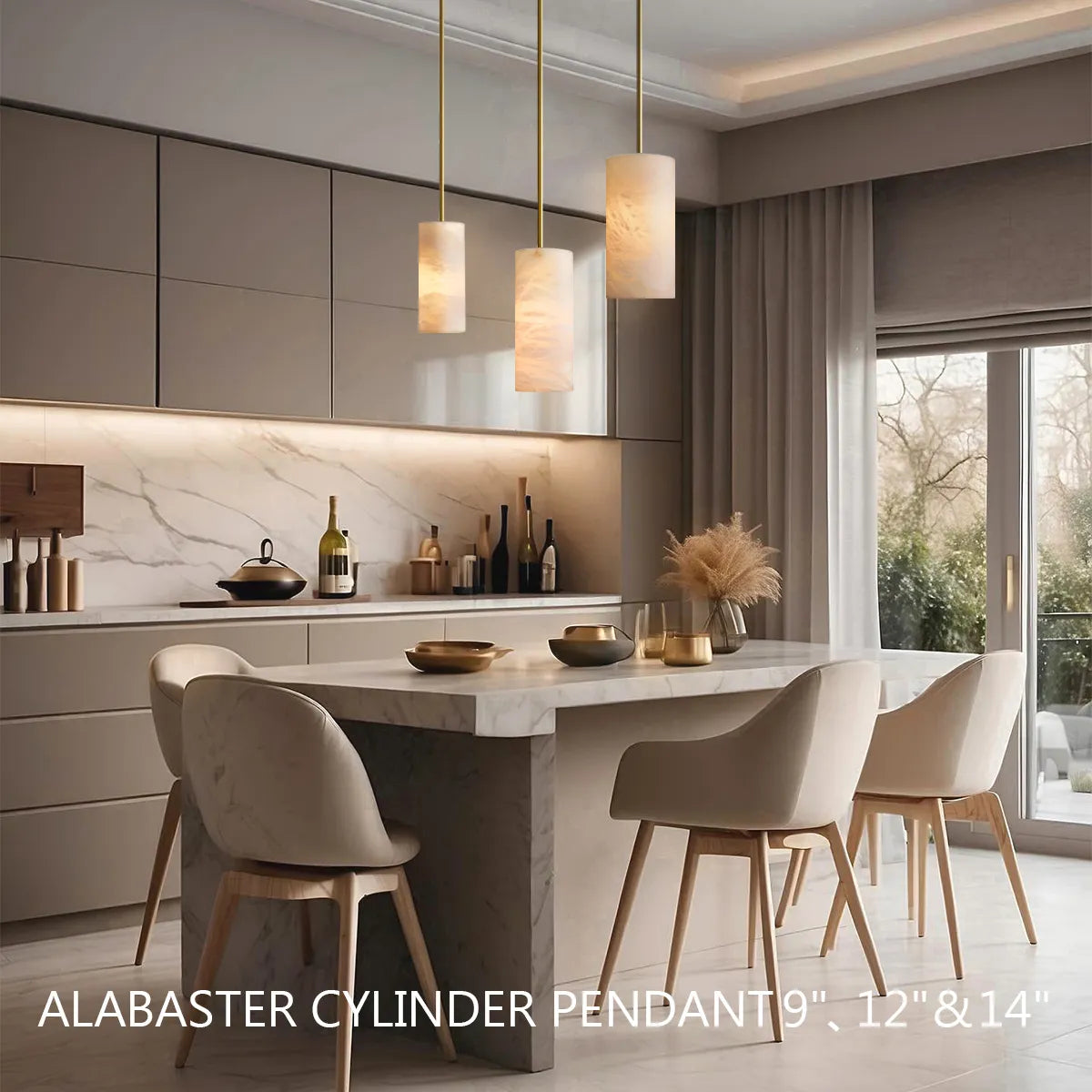 Hand-Carved Alabaster Cylinder Pendant