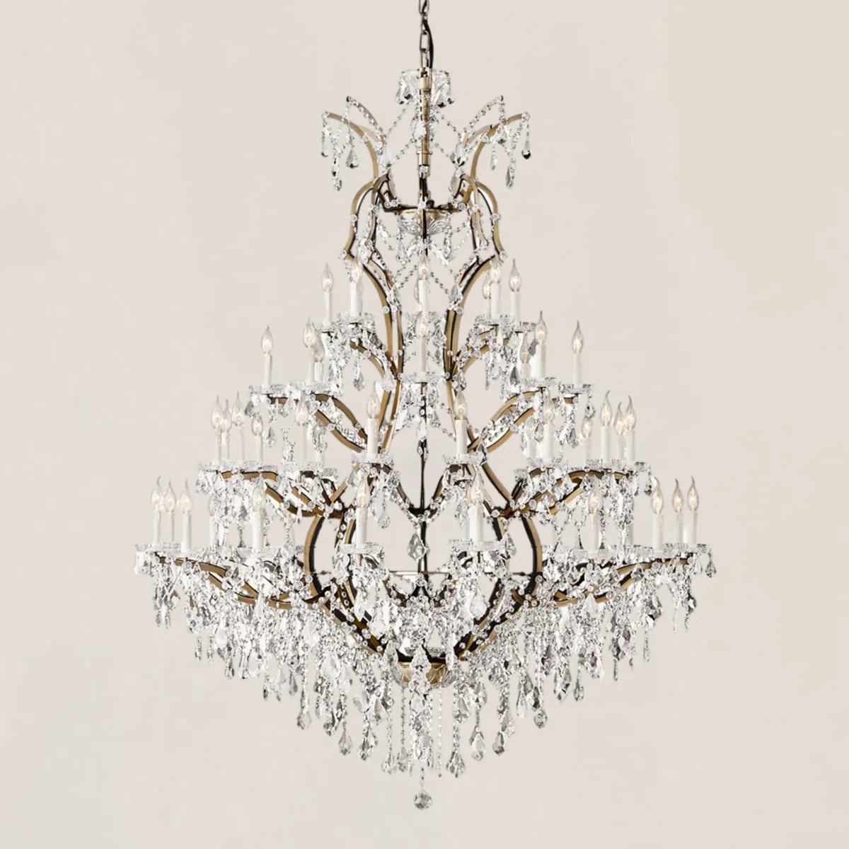 19TH Rococo Iron & Crystal Round Chandelier
