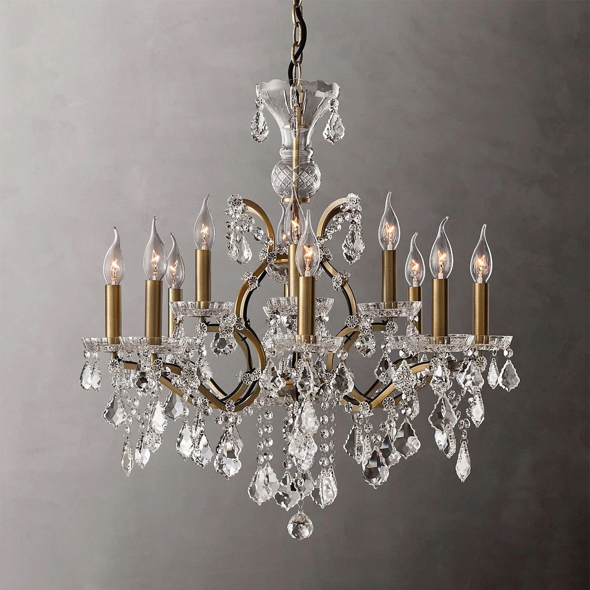 19TH Rococo Iron & Crystal Round Chandelier