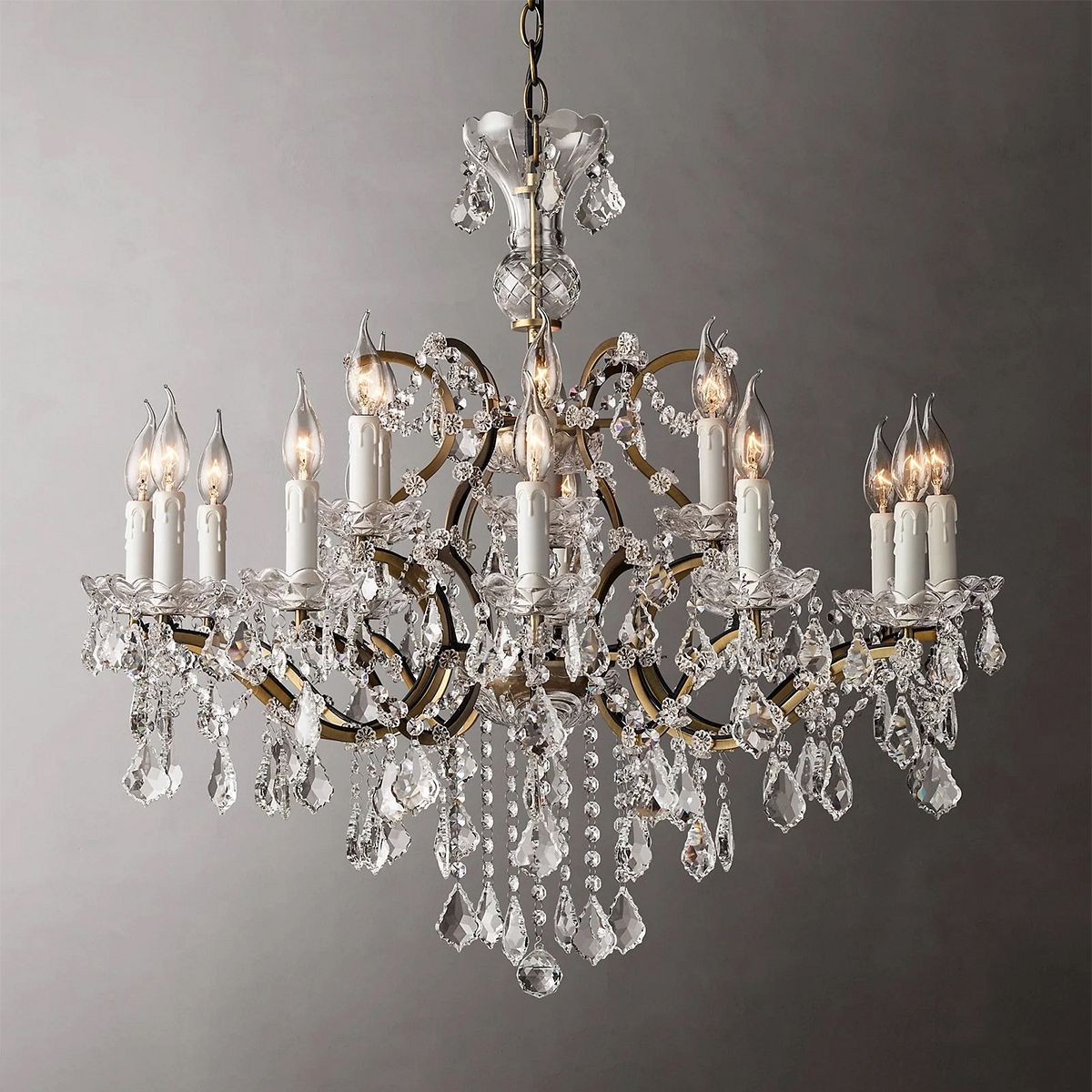 19TH Rococo Iron & Crystal Round Chandelier