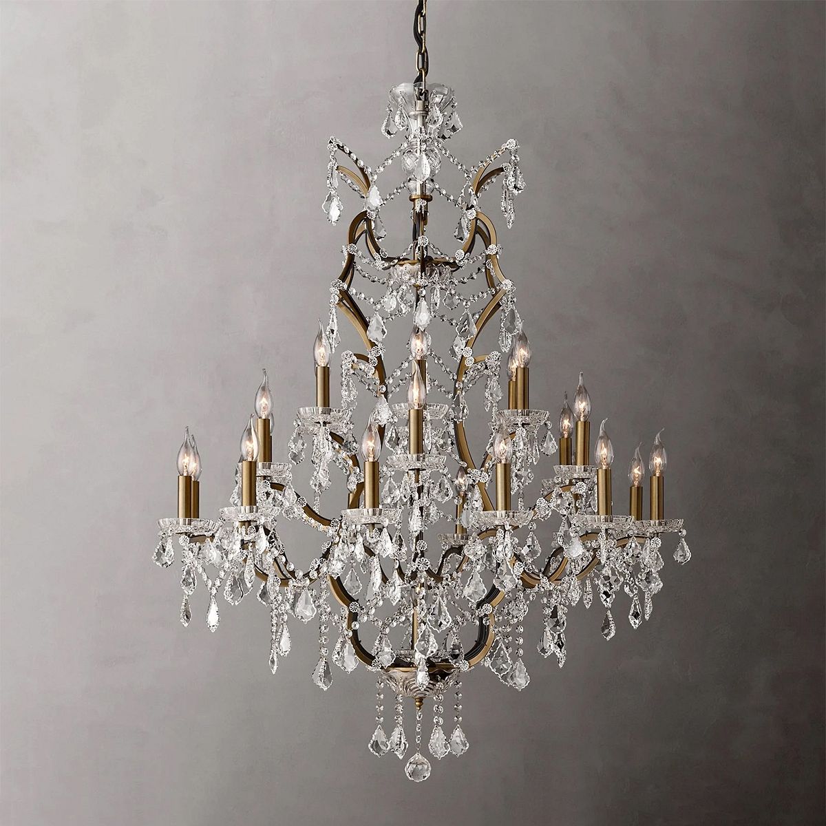 19TH Rococo Iron & Crystal Round Chandelier
