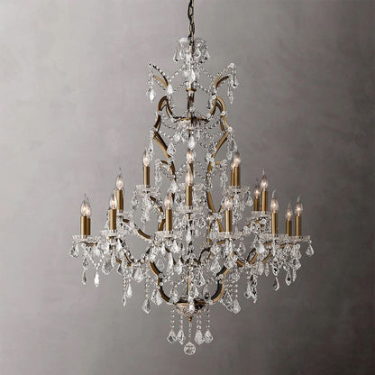 19TH Rococo Iron & Crystal Round Chandelier