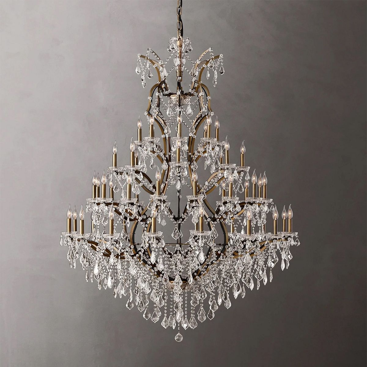 19TH Rococo Iron & Crystal Round Chandelier