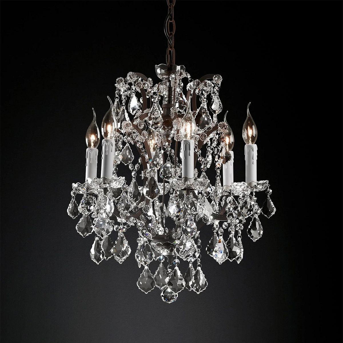 19TH Rococo Iron & Crystal Round Chandelier