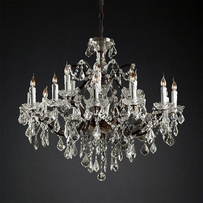 19TH Rococo Iron & Crystal Round Chandelier