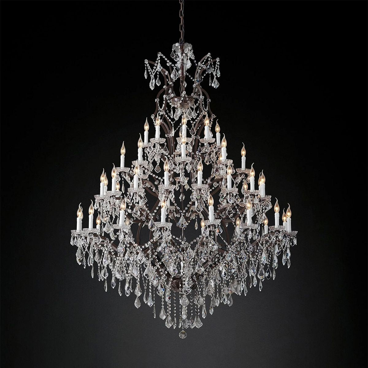 19TH Rococo Iron & Crystal Round Chandelier