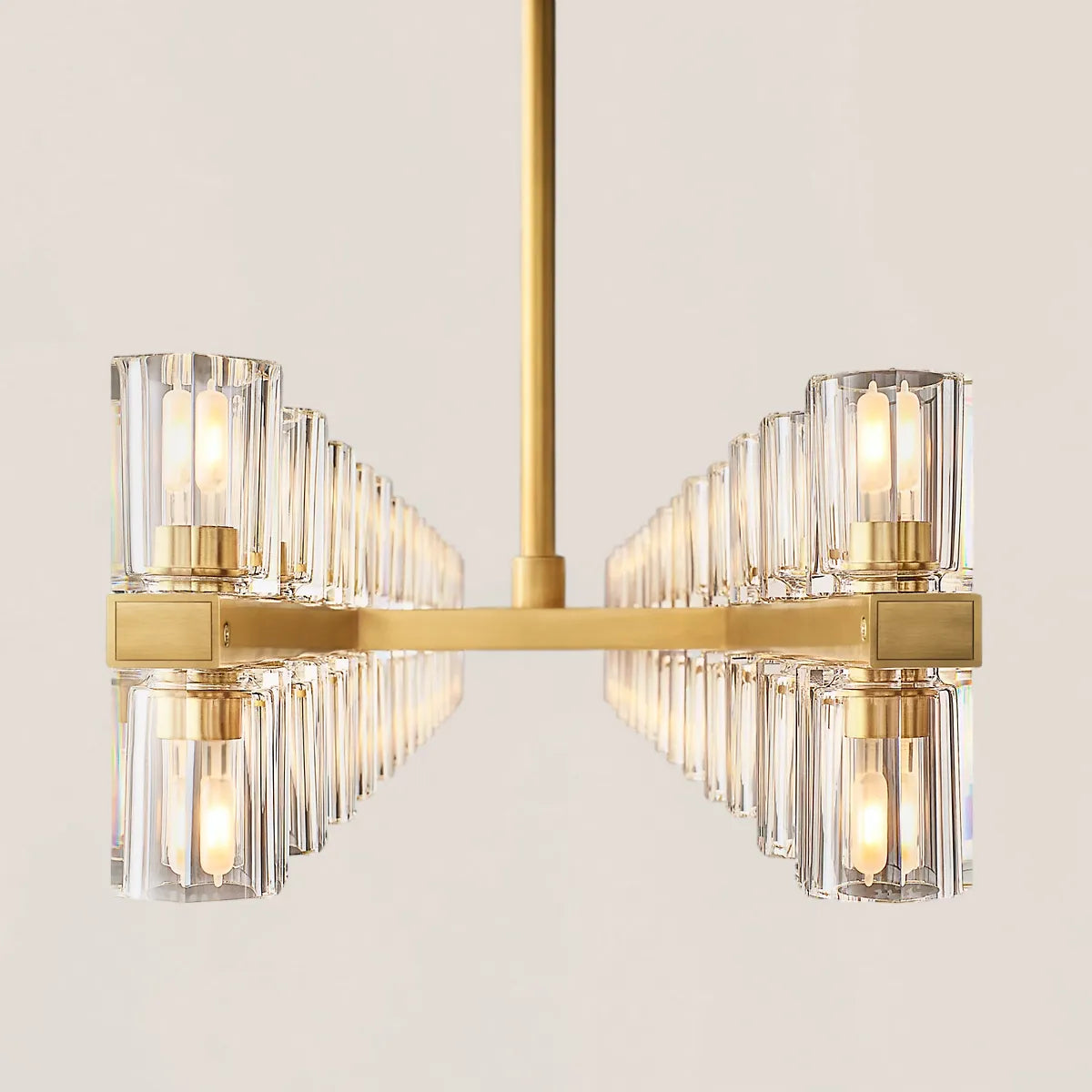 Contemporary Industrial K9 Crystal Rectangular Chandelier in Brass - Arcachon Style