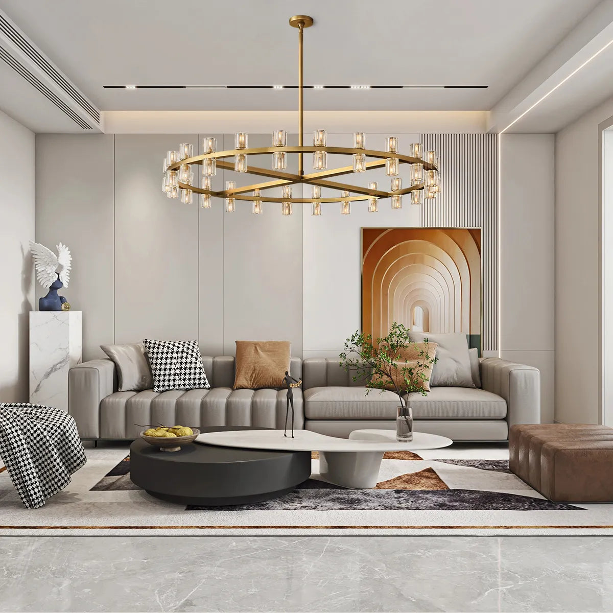Arcachon Contemporary Industrial Crystal Glass Round LED Chandelier