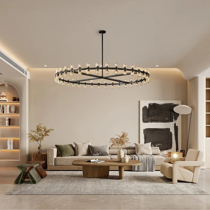Arcachon Contemporary Industrial Crystal Glass Round LED Chandelier