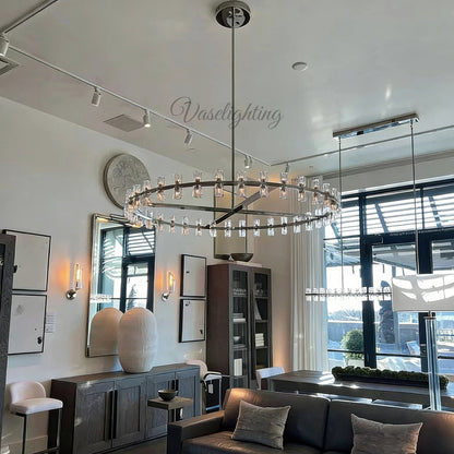 Arcachon Contemporary Industrial Crystal Glass Round LED Chandelier