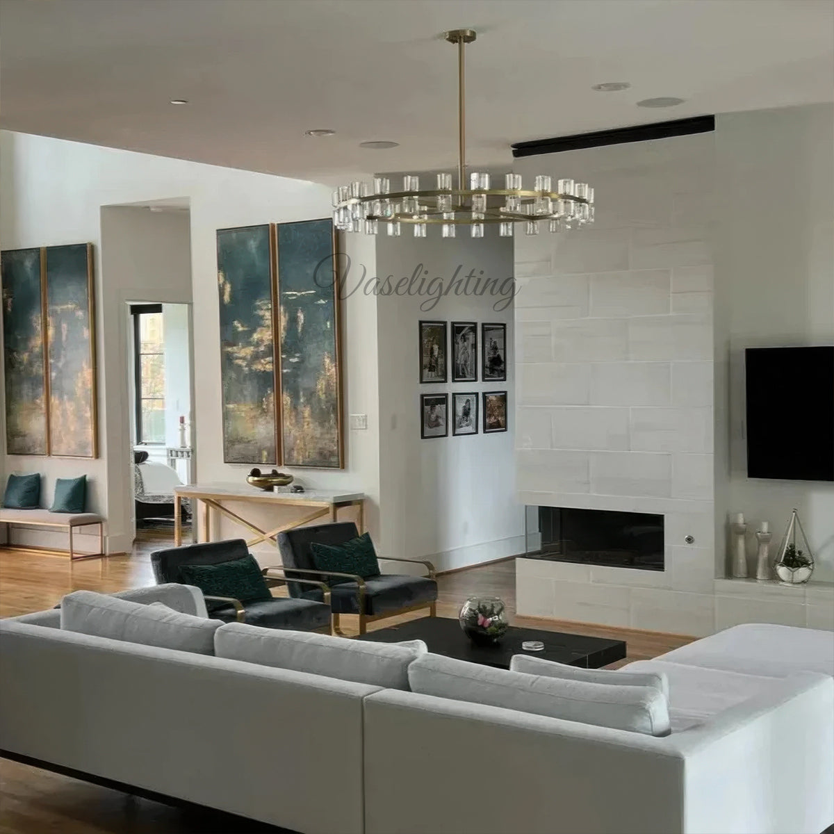 Arcachon Contemporary Industrial Crystal Glass Round LED Chandelier