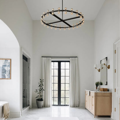 Arcachon Contemporary Industrial Crystal Glass Round LED Chandelier