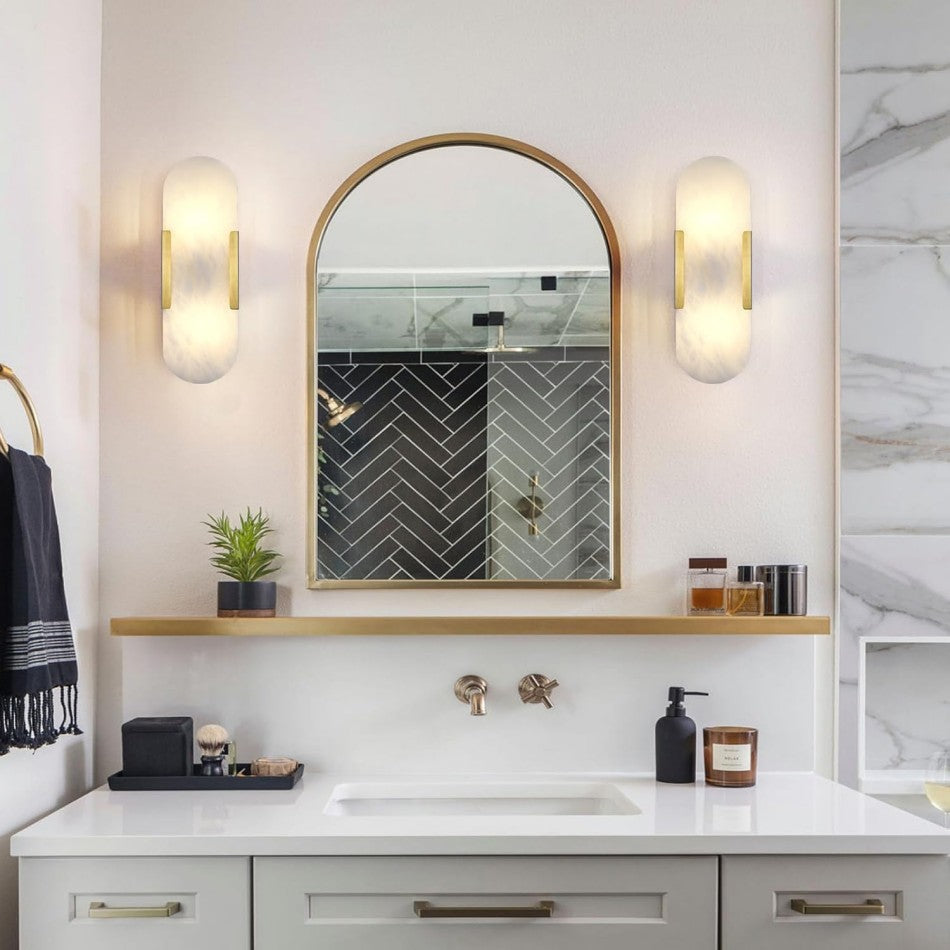 Alabaster Brass Wall Sconce