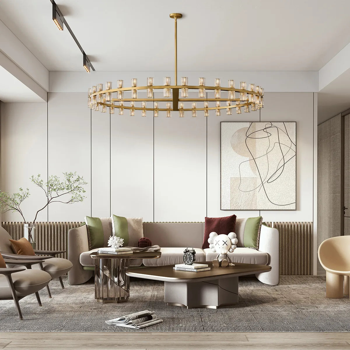 Arcachon Contemporary Industrial Crystal Glass Round LED Chandelier