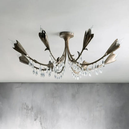 Gothic Viticci Leaf Silver Flushmount 8-Light