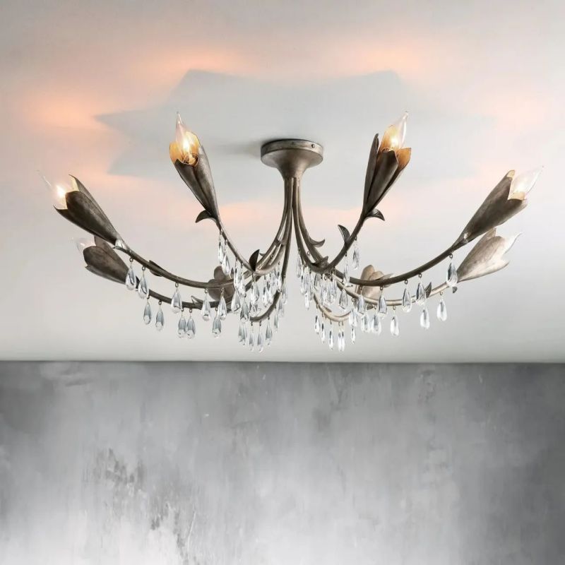 Gothic Viticci Leaf Silver Flushmount 8-Light