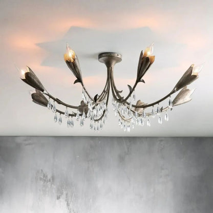 Gothic Viticci Leaf Silver Flushmount 8-Light