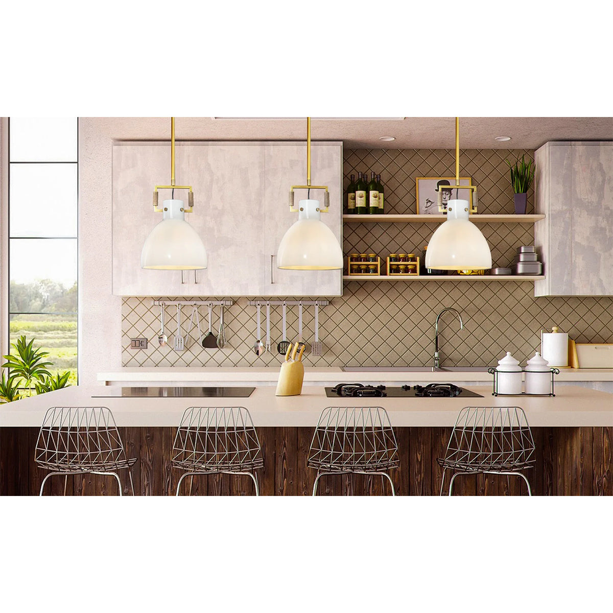 Machinist Milk Glass Cloche Pendant