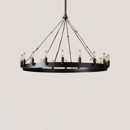 Industrial Rustic Vintage Filament Round Chandelier - Camino Style