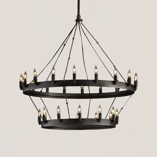 Industrial Rustic 2-Tier Round Candelabra Chandelier - Camino Style