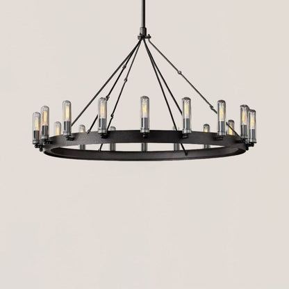 Industrial Rustic Round Iron Outdoor Chandelier - Camino Style